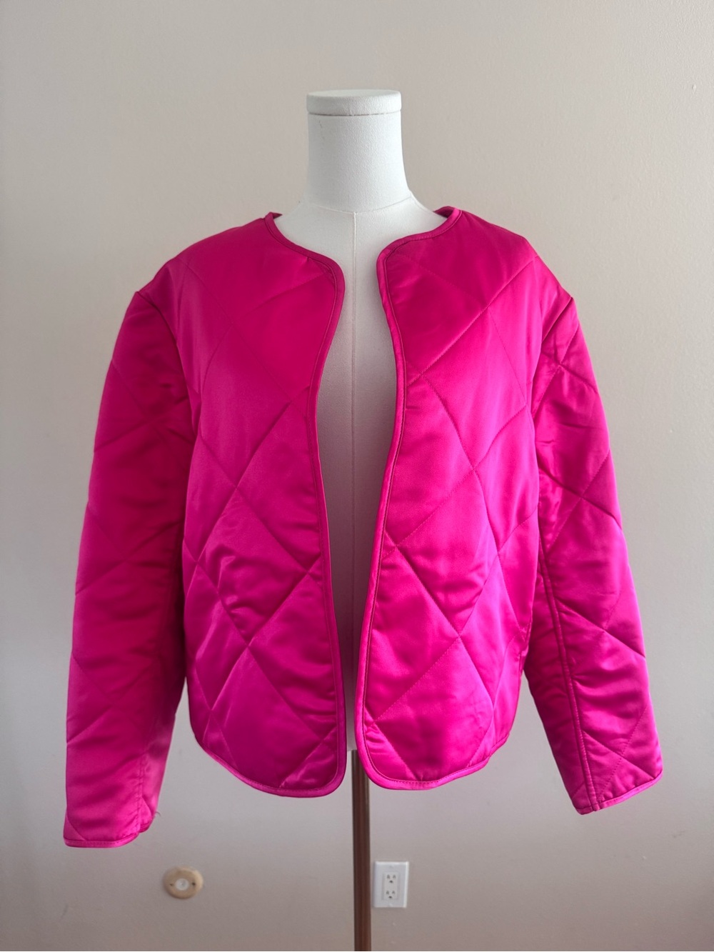 Anne Klein Quilted Open-Front Jacket in Fuchsia/Pink - Picture 1 of 7